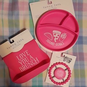 Baby Girl Bib, Plate & Teether Set